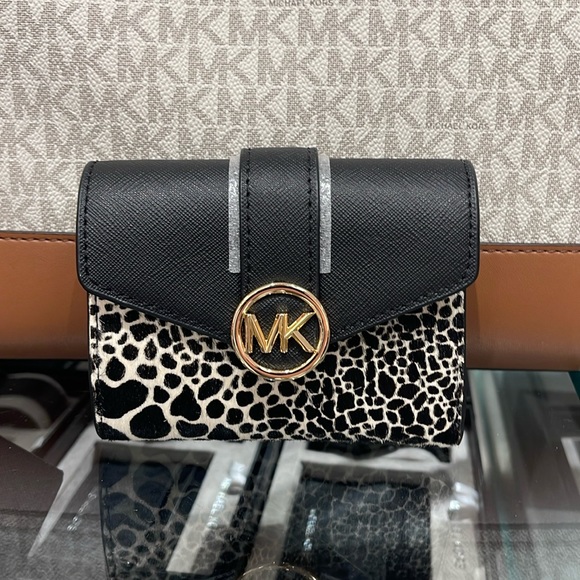 Michael Kors Handbags - MICHAEL KORS
Carmen Medium Flap Bifold Faux Fur-Leather Wallet
Black 
NWT